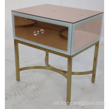 Espejo de oro rosa MDF 1 cajón junto a la cama